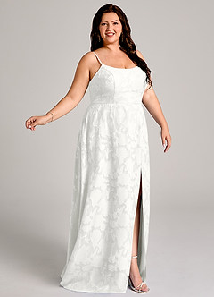 Azazie Moira Jurken voor bruidsmeisjes Jurk van Bloemen Burn-out met A-Lijn Zijsplit Wit image9