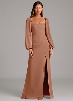 Azazie Brixley Brudtärnklänningar Klä av Sjöjungfru i Chiffong Långärmad Bronzer image1