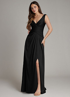 Azazie Pauline Bridesmaid Dresses Black A-Line Pleated Stretch Satin Dress image5