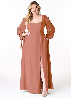 Azazie Leonia Bridesmaid Dresses MAI TAI A-Line Long Sleeve Chiffon Dress image11