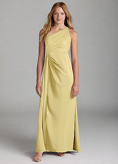 Azazie Mika Junior Robe Trapèze en Satin extensible Plissée Sorbet Citron image3