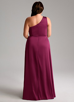 Azazie Brooke Brautjungfernkleider A-Linie One-Shoulder Stretch-Satin Kleid Rote Pflaume image10