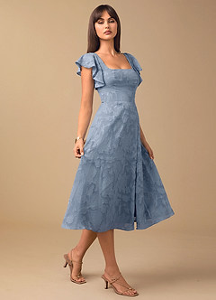 suknia Niebieski Pudrowy Midi Talia image7