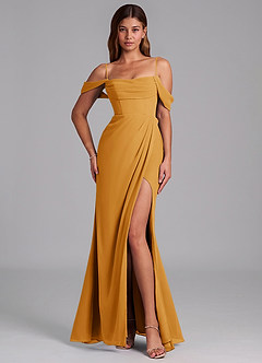 Azazie Johana Brautjungfernkleider Wandelbar Meerjungfrau-Linie Schulterfrei Chiffon Kleid Butterscotch image4