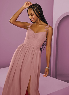 Barbie ♥ Azazie Abiti da Damigella Abito A-Line in Chiffon Plissettato Rosa Polverosa image11