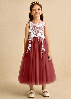 Azazie Sundae Blumenmädchenkleider Ballkleid Spitze Kleid Rost image7
