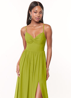 Azazie Zeya Brautjungfernkleider A-Linie V-Hals Gefaltet Chiffon Kleid Zitronengras image5