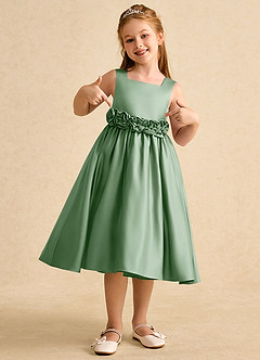 Azazie Peaches Flower Girl Dresses Matcha A-Line Bow Matte Satin Dress image4