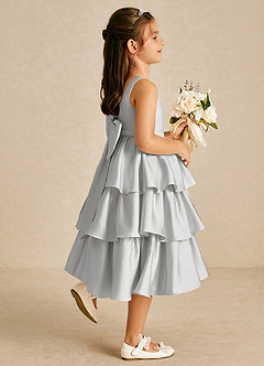 Azazie Margery Flower Girl Dresses Silver A-Line Bow Stretch Satin Dress image5