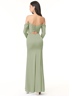 Azazie Hallie Bridesmaid Dresses Dusty Sage Sheath Off-The-Shoulder Long Sleeve Stretch Satin Convertible Dress image4