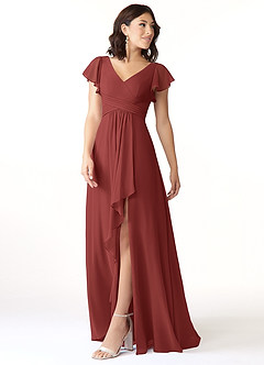 Azazie Omari Robes de demoiselle d'honneur Robe Trapèze en Mousseline de soie Terracotta image7