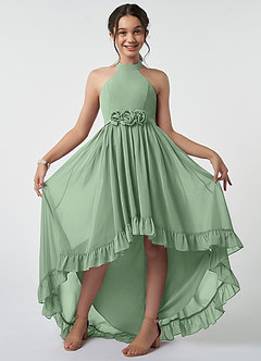 Azazie Hermione Junior Robe Trapèze en Mousseline de soie Matcha image2
