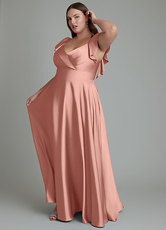 Azazie Leilani Bridesmaid Dresses Rosette A-Line Ruched Stretch Satin Dress image14