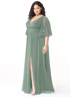 Azazie Temeka Brautjungfernkleider A-Linie Gestreift Chiffon Kleid Silberner Salbei image9