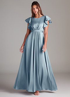 Azazie Daphne Modest Bridesmaid Dresses A-Line Ruched Stretch Satin Floor-Length Dress image1