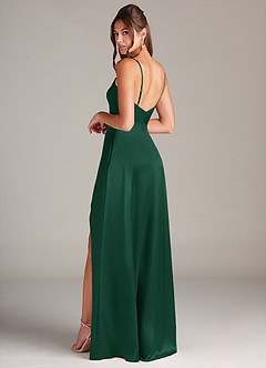 Azazie Sarella Robes de demoiselle d'honneur Robe Trapèze en Satin extensible Plissée Vert Foncé image4
