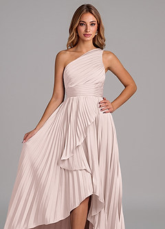 Azazie Lyrica Bridesmaid Dresses Blushing Pink A-Line One Shoulder Stretch Satin Dress image4