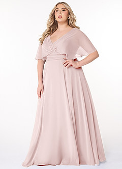 Azazie Pamela Bridesmaid Dresses Blushing Pink A-Line V-Neck Pleated Chiffon Dress image6