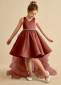 Azazie Julietta Flower Girl Dresses Auburn Ball-Gown Convertible Tulle Dress image5