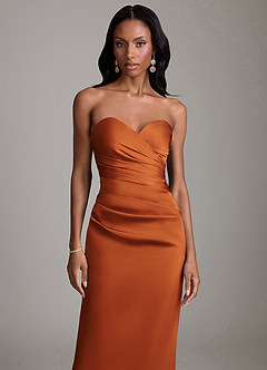 Azazie Sonora Suknie dla druhen Osłona Bez ramiączek Satyna elastyczna Do ziemi Sukienka image5