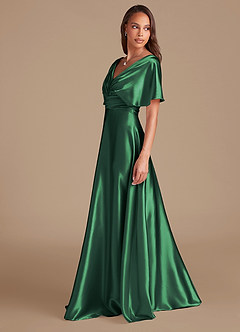 Azazie Pamela Vestidos de damas de honor Vestido de Verde Oscuro de Satén Metálico de Corte en A con Plisado image5