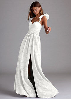 Azazie Denisse Robes de demoiselle d'honneur Robe Trapèze en Blumen-Burnout Rayé Blanc image2