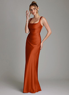Azazie Agustina Robes de demoiselle d'honneur Robe Sirène en Satin extensible Corset Paprika image5