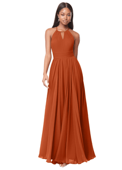 Azazie Cherish Vestidos de damas de honor Vestido de Naranja Quemada de Gasa de Corte en A con Plisado image4