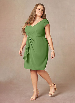 Azazie Nola Mère de la mariée Robes Robe Fourreau en Mousseline de soie Col en V Plissé Basilic image8