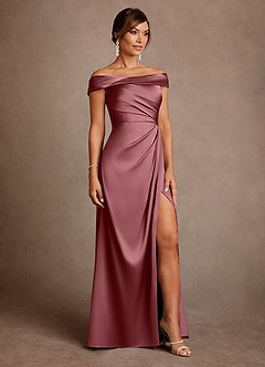 Azazie Bedford Mère de la mariée Robes Robe Fourreau en Satin extensible Plissée Rose Du Désert image4