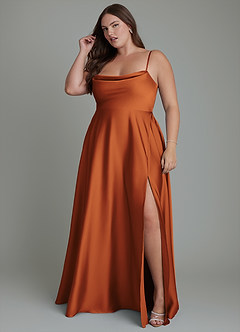 Azazie Elle Bridesmaid Dresses Cinnamon A-Line Pleated Stretch Satin Dress image12