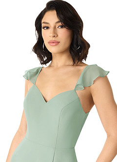 Azazie Everett Bridesmaid Dresses Agave A-Line V-neck Ruched Chiffon Dress image10