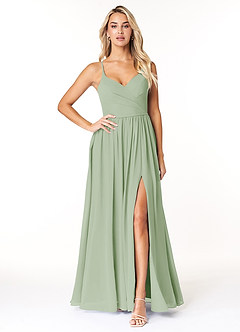 Azazie Dominic Bridesmaid Dresses Dusty Sage A-Line V-Neck Pleated Chiffon Dress image1