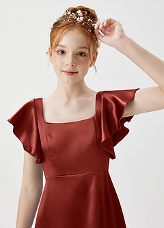 Azazie Bondi Junior Terracotta A-Line Side Slit Metallic Satin Dress image5
