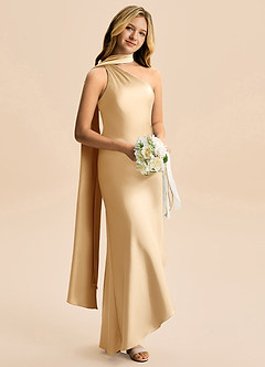 Azazie Briony Junior Etui Plissee Stretch-Satin Kleid Gold image4