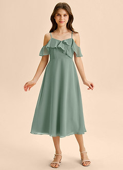 Azazie Kamilla Junior Silver Sage A-Line Off the Shoulder Chiffon Dress image6