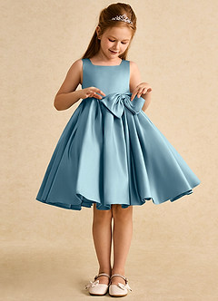 Azazie Jessie Flower Girl Dresses Moody Blue A-Line Bow Matte Satin Dress image5