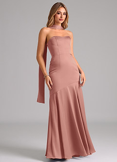 Azazie Shiloh Brautjungfernkleider Wandelbar Meerjungfrau-Linie Schulterfrei Stretch-Satin Kleid Rosettenrosa image3