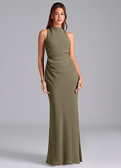 Azazie Evadne Robes de demoiselle d'honneur Robe Trapèze en Mousseline de soie Plissée Vert Saule image3