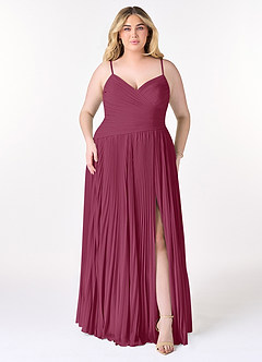Azazie Vini Bridesmaid Dresses Mulberry A-Line V-Neck Pleated Chiffon Dress image7