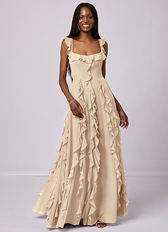 Barbie ♥ Azazie Bridesmaid Dresses Champagne A-Line with Pockets Chiffon Dress image4