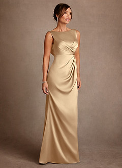 Azazie Baltimore Mother of the Bride Dresses Champagne A-Line Pleated Stretch Satin Dress image4