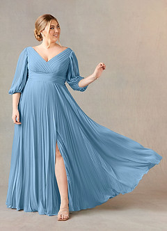 Azazie Zahara Mother of the Bride Dresses Steel Blue A-Line V-Neck Pleated Chiffon Dress image7