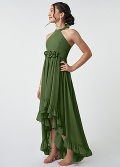 Azazie Hermione Junior Olive A-Line Chiffon Dress image4