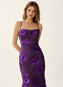 Kailani Plum 3D Flowers Corset Mermaid Lace Up Back Prom Dress image5