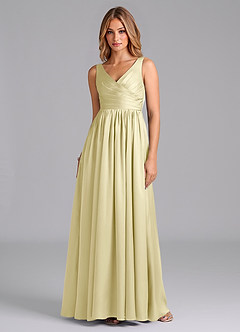 Azazie Keyla Final Sale Lemon Sorbet A-Line Pleated Stretch Satin Dress image1