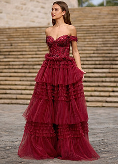 Nimbus 버건디 글리터 튤 프롬 드레스 image3