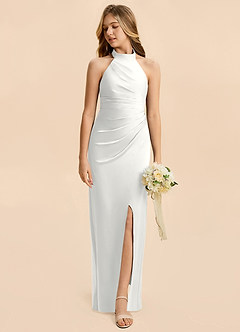 Azazie Jemma Junior White Sheath Ruched Stretch Satin Dress image3