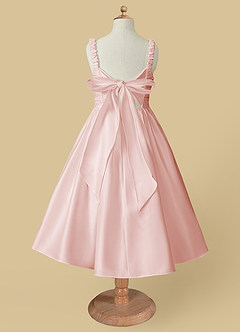 Azazie Cutie Pie Flower Girl Dresses Blushing Pink A-Line Pleated Matte Satin Dress image5