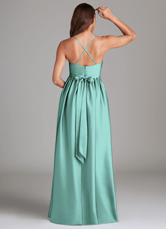Azazie Llana Maternity Bridesmaid Dresses A-Line Stretch Satin Floor-Length Dress with Pockets image2